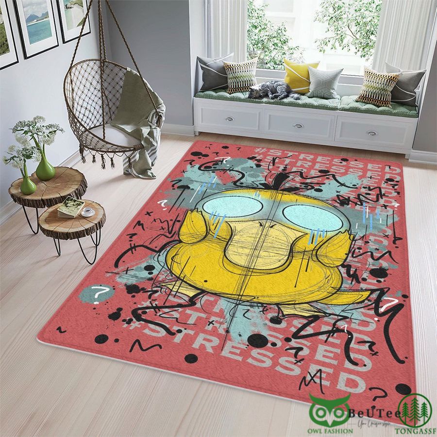 Psyduck Art Drawing Red Custom Rug