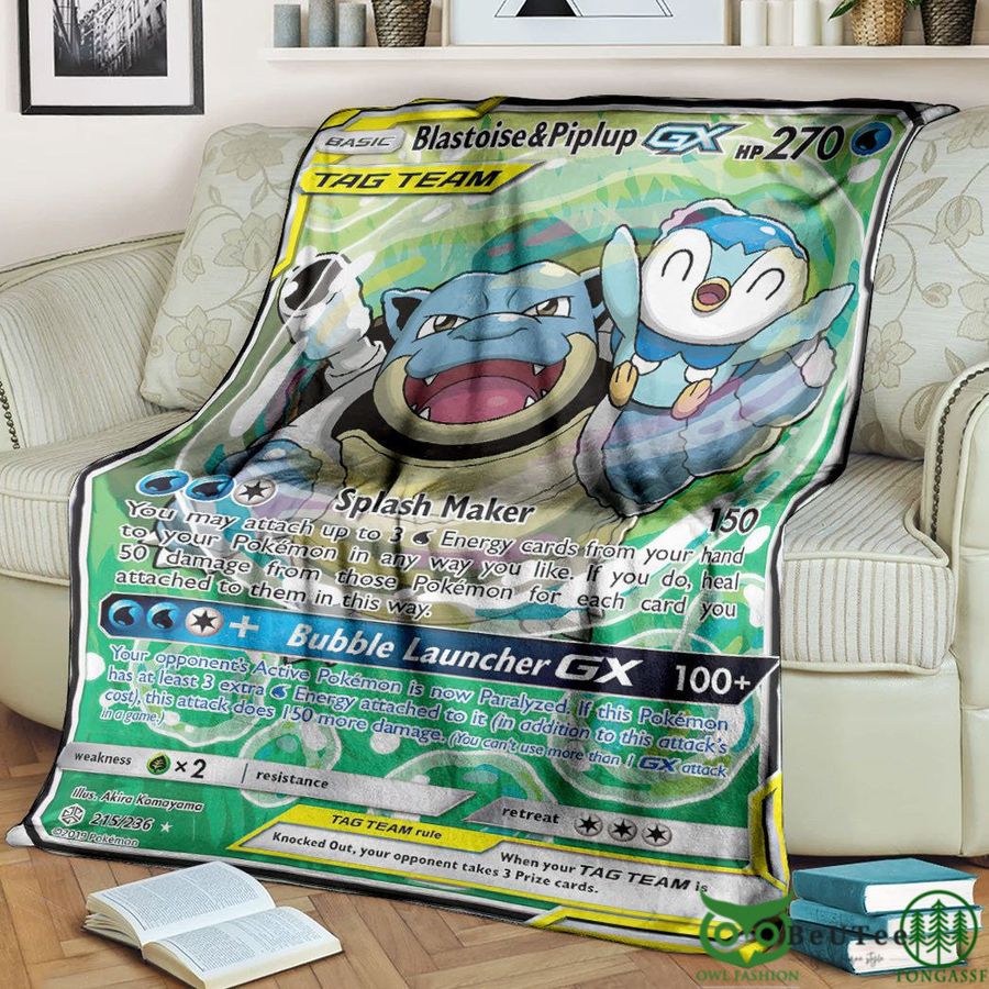 Anime PKM Blastoise & Piplup-GX Cosmic Eclipse Custom Soft Blanket