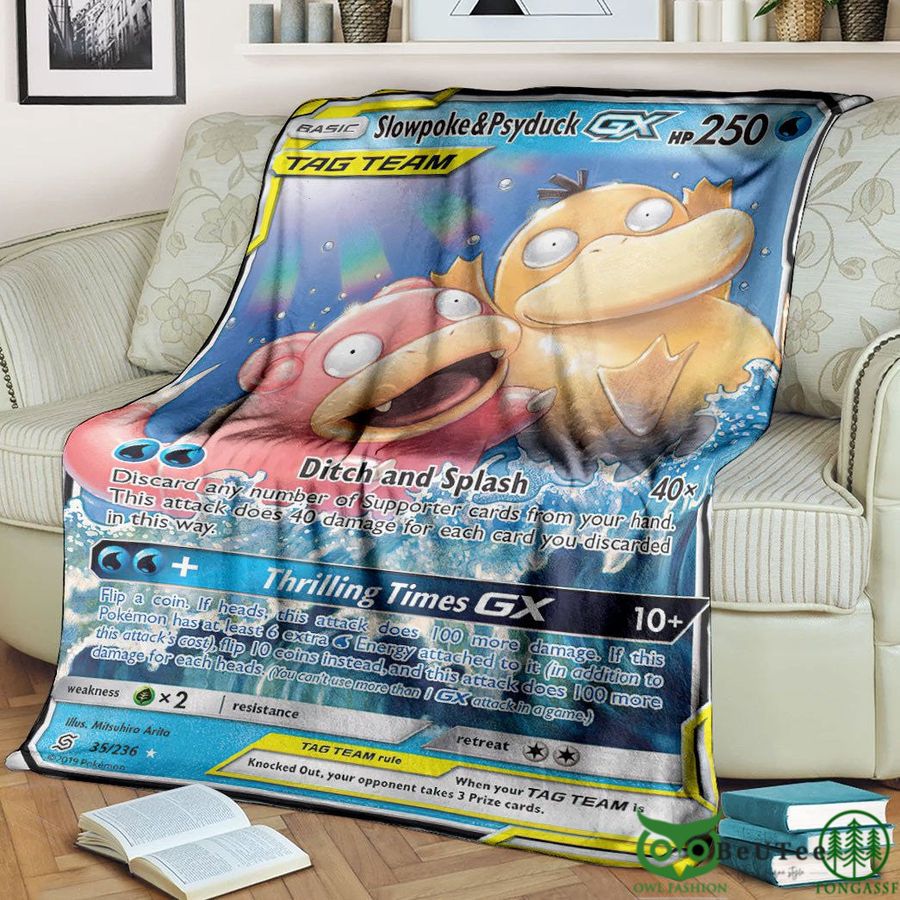 Anime PKM Slowpoke & Psyduck-GX Unified Minds Custom Soft Blanket