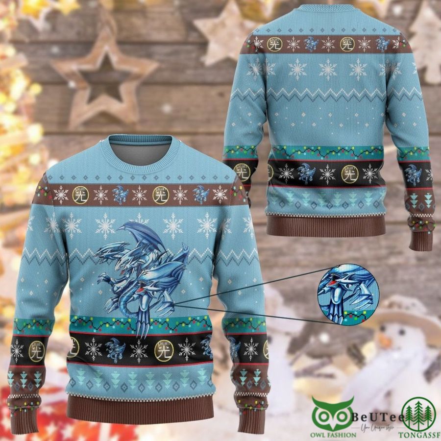 Anime YGO Blue Eyes Ultimate White Dragon Custom Imitation Knitted Ugly Sweater