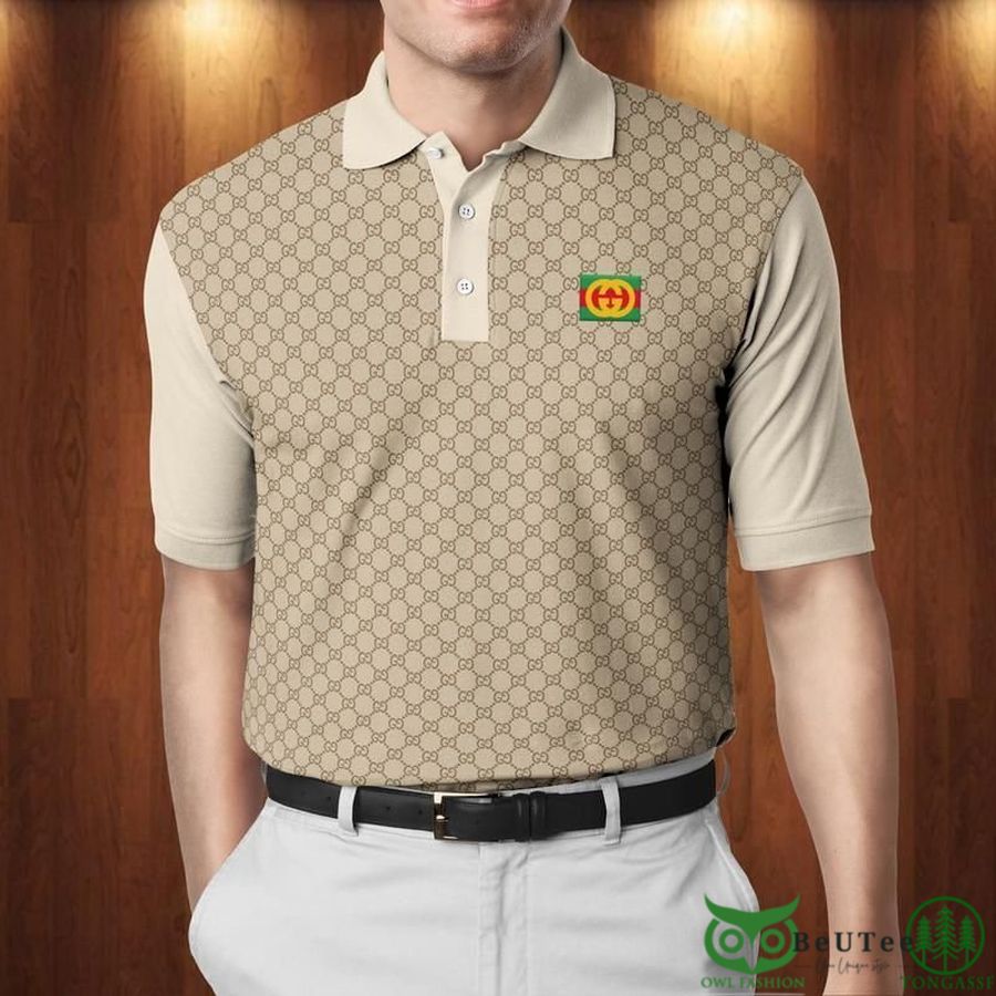 72 Limited Edition Gucci Beige Vintage Web Logo Polo Shirt