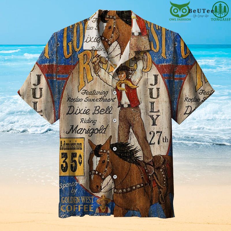 15 Golden Western Rodeo Vintage Sign Hawaiian Shirt