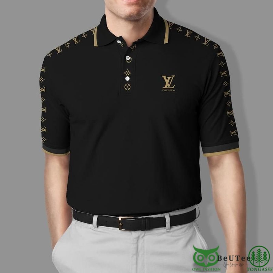 56 Limited Edition Louis Vuitton Black Monogram Sleeves Polo Shirt