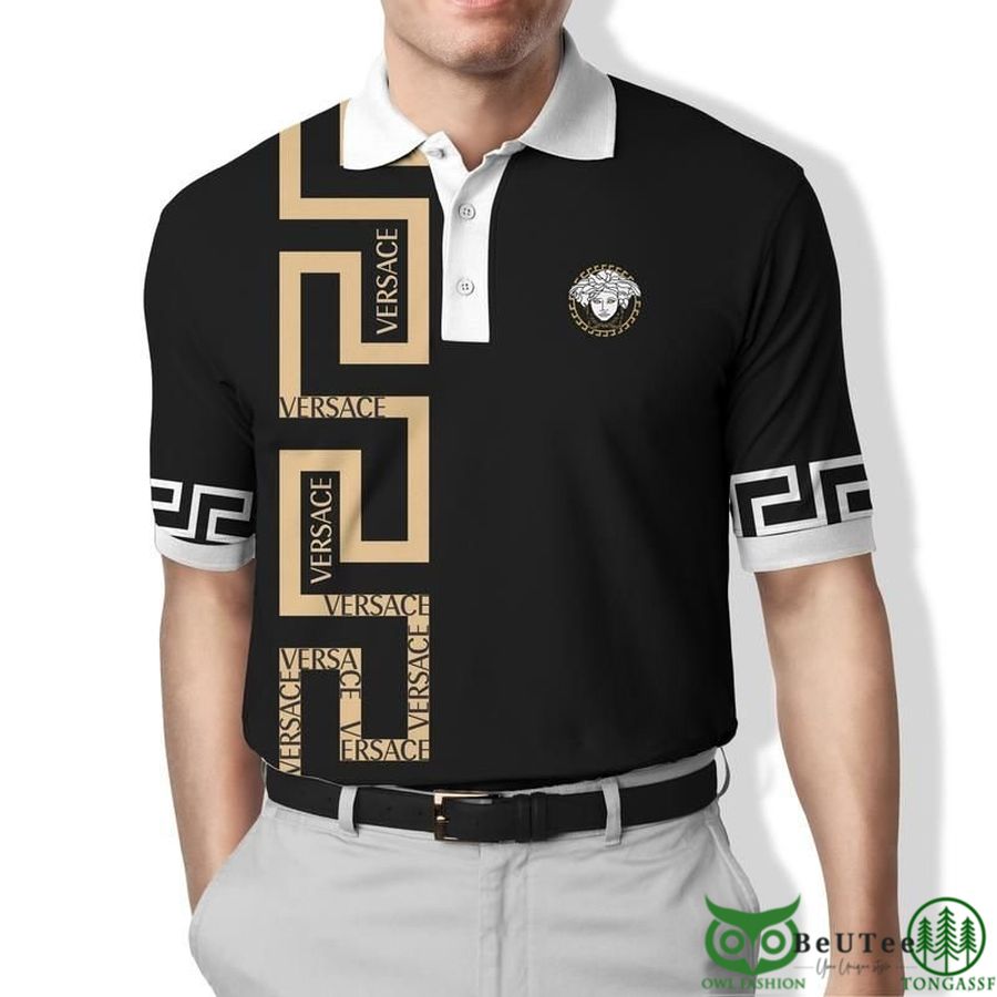 50 Limited Edition Versace Greca with Brand Name Black Polo Shirt