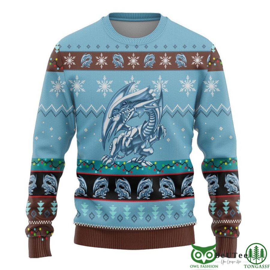 112 Anime YGO Blue Eyes White Dragon Custom Imitation Knitted Ugly Sweater