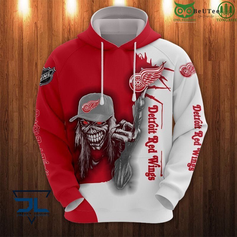 288 NHL Detroit Red Wings Skull Logo 3D Hoodie Sweatshirt Jacket