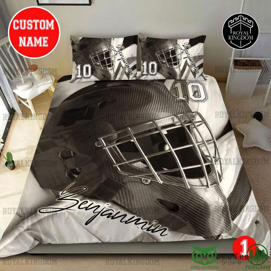 Custom Name Number Ice Hockey Helmet Bedding Set