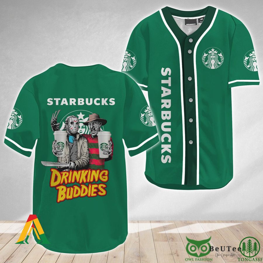 Horror Freddy and Jason Drinking Buddies Starbucks Halloween Baseball Jersey
