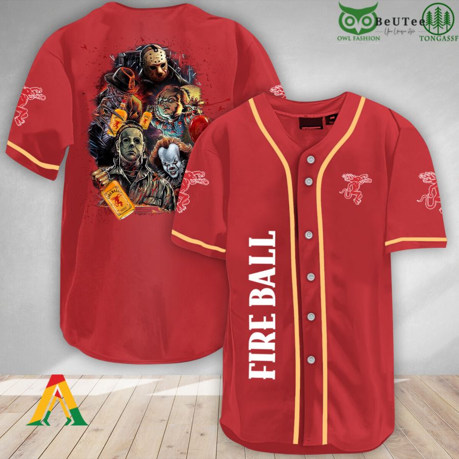 Halloween Horror Characters Fireball Whisky Baseball Jersey Shirt