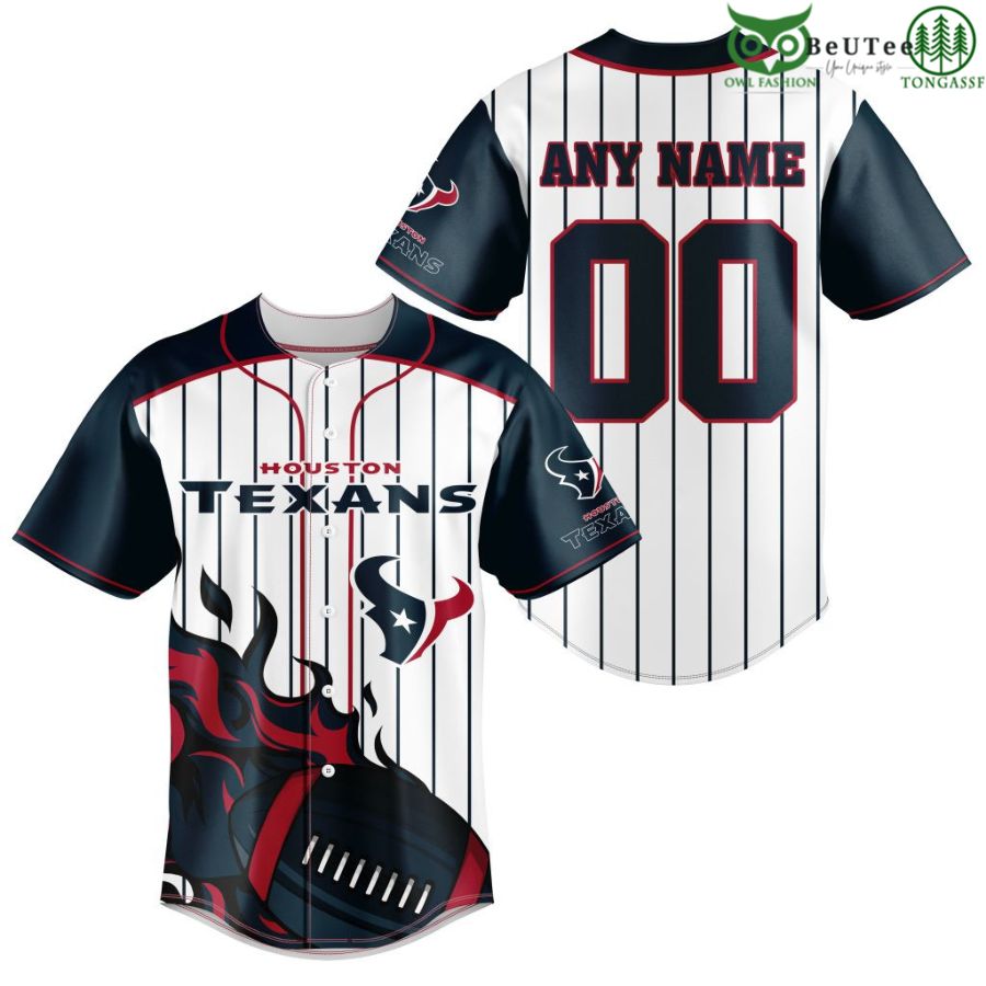 NFL Houston Texans Custom Name And Number Ball Fire Baseball Jersey Shirt -  Beuteeshop