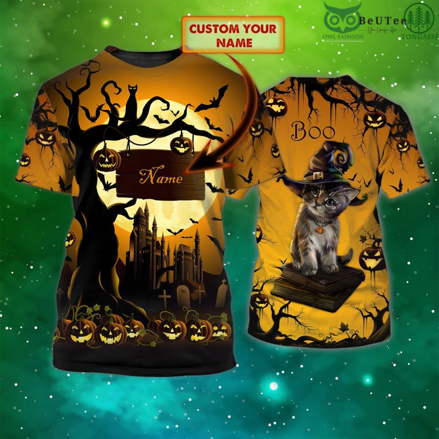 Halloween Cute Kitten Custom Name 3D T Shirt 