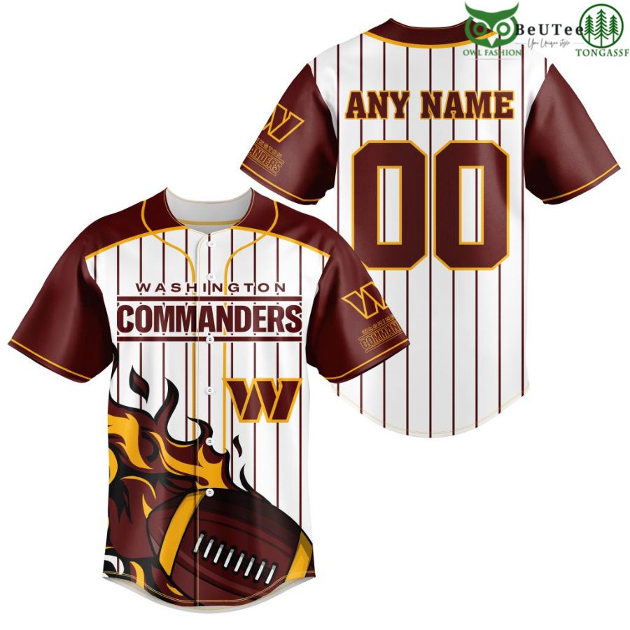 NFL Washington Football Team Custom Name And Number Ball Fire Baseball Jersey Shirt