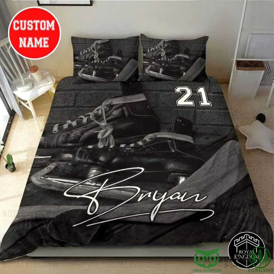 Custom Name Number Ice Hockey Shoes Bedding Set