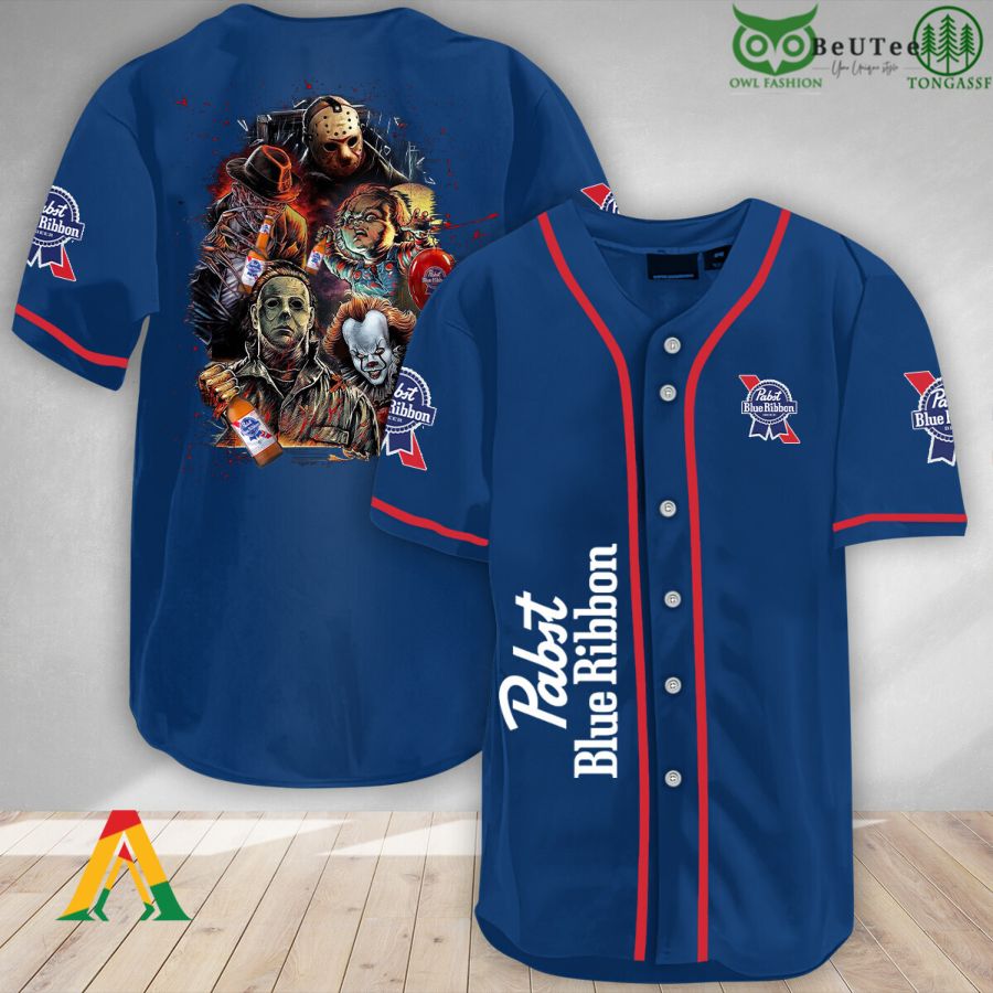 Halloween Horror Characters Pabst Blue Ribbon Baseball Jersey Shirt