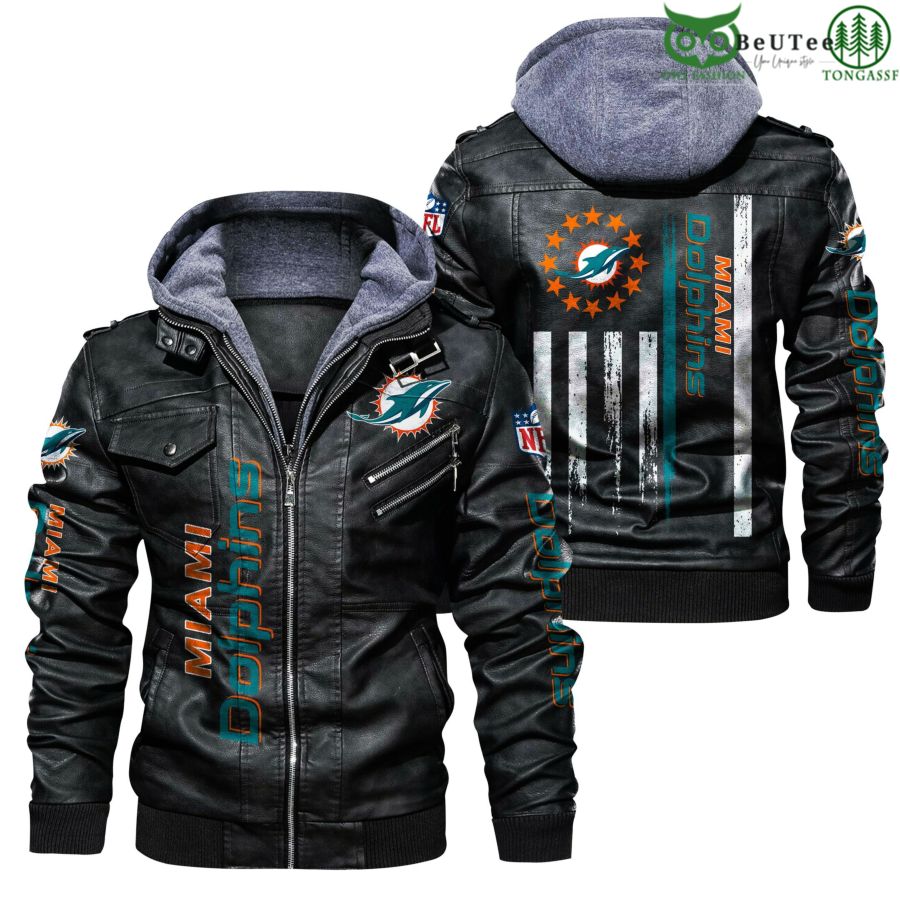 Logo Print Miami Dolphins NFL 2D Leather Jacket