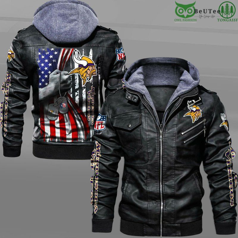 Minnesota Vikings American Flag Veteran National Football League NFL 2D Leather Jacket
