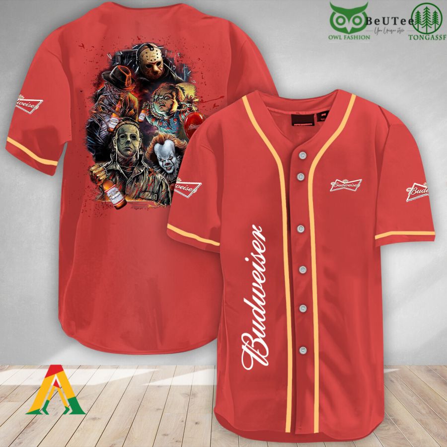 Halloween Horror Characters Budweiser Beer Baseball Jersey Shirt