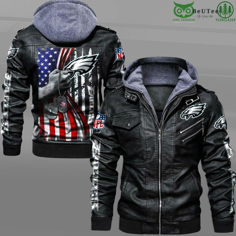 Philadelphia Eagles American Flag Veteran National Football League NFL 2D Leather Jacket