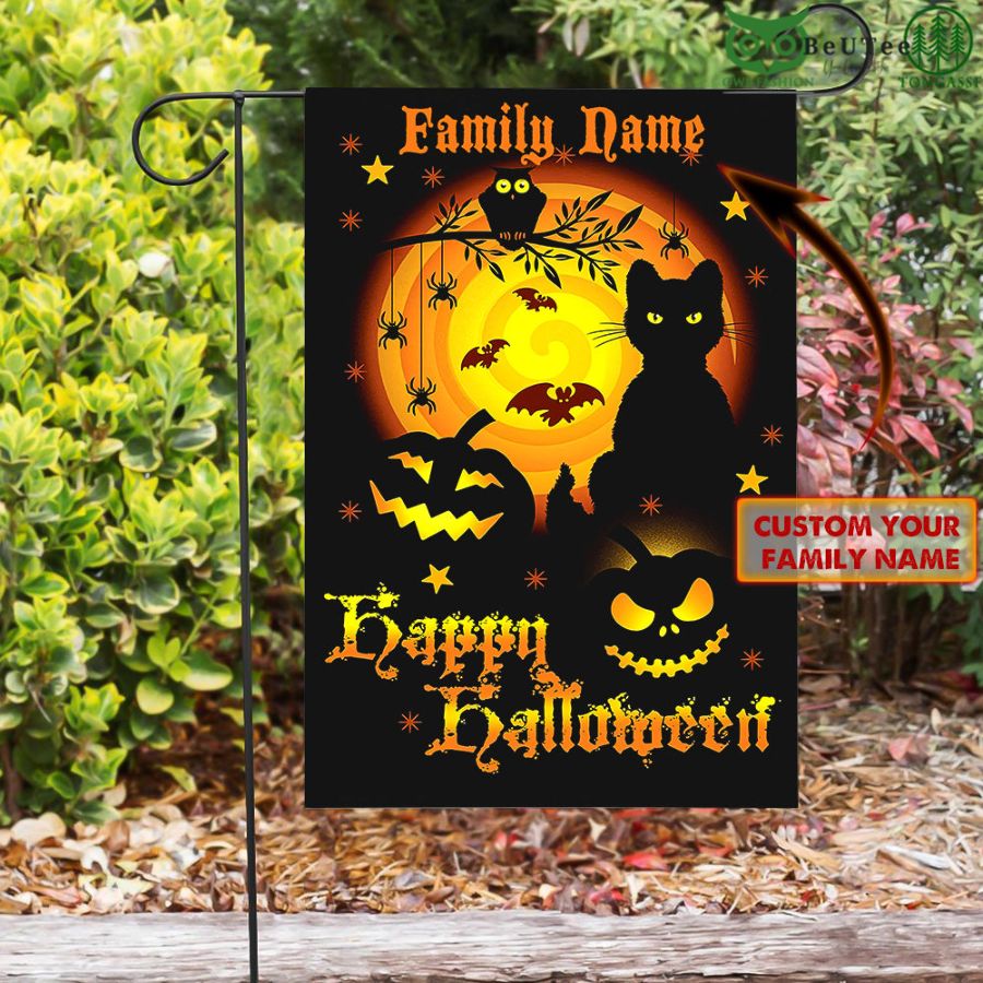 Happy Halloween Scary Cat And Ghost Pumpkins Customized Flag 
