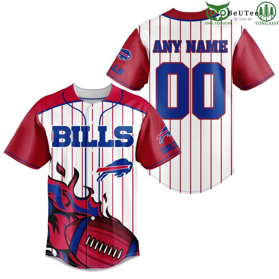 NFL Buffalo Bills Custom Name And Number Ball Fire Baseball Jersey Shirt