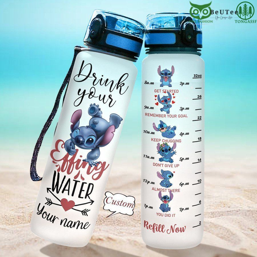 Drink Your Water Stitch Custom Name Water Tracker Bottle