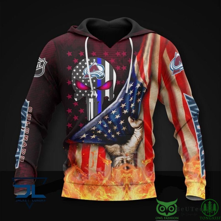 Colorado Avalanche NHL US Flag Skull 3D Hoodie Sweatshirt Jacket