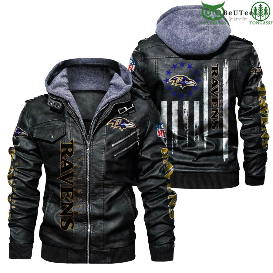 Baltimore Ravens USA Flag Veteran NFL National Football League Leather Jacket