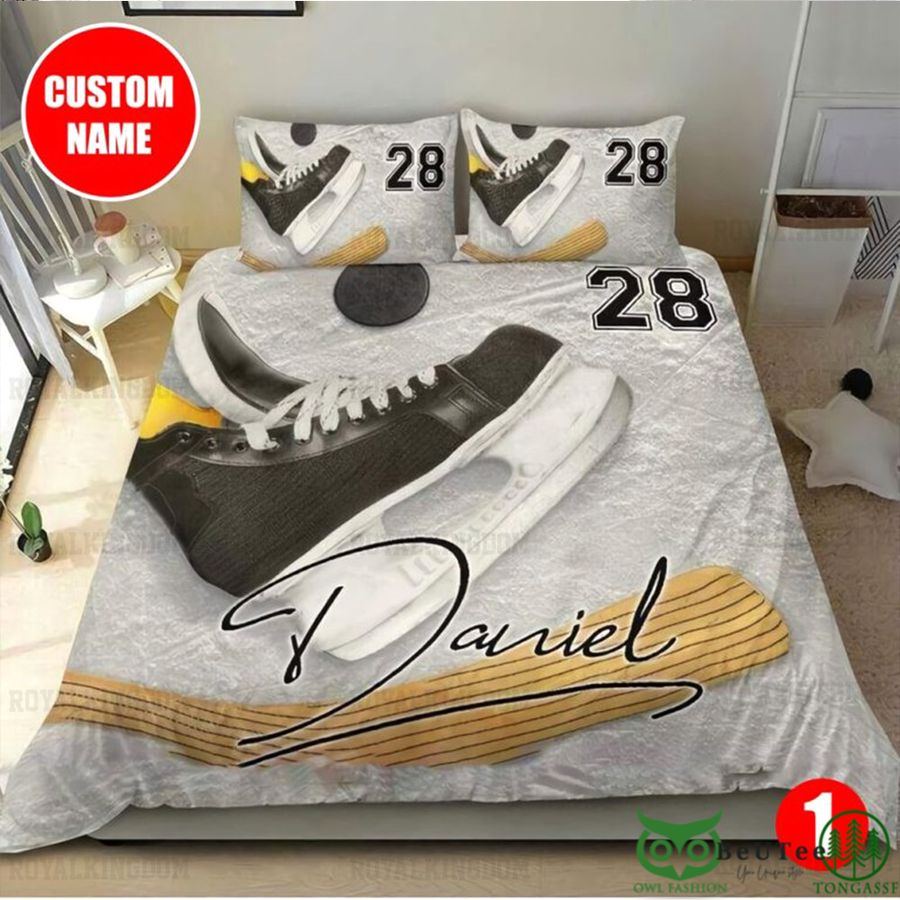 Custom Name Number Ice Hockey Skate Shoes Bedding Set
