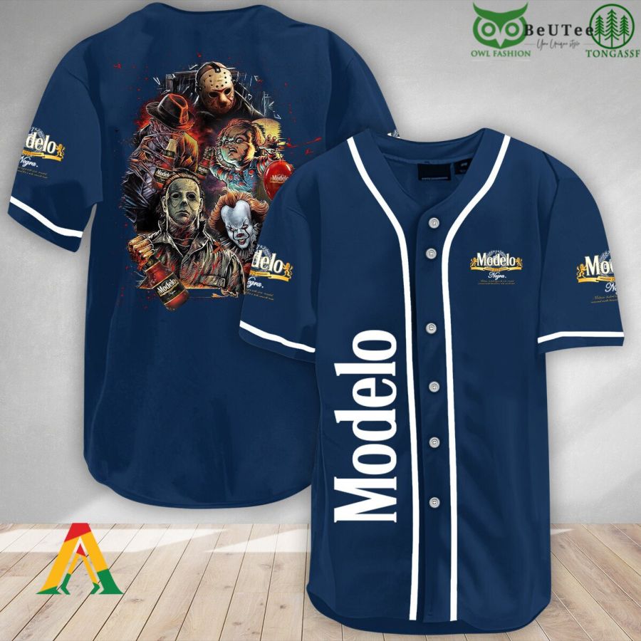 Halloween Horror Characters Modelo Beer Baseball Jersey Shirt