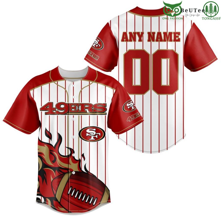 NFL San Francisco 49ers Custom Name And Number Ball Fire Baseball Jersey Shirt