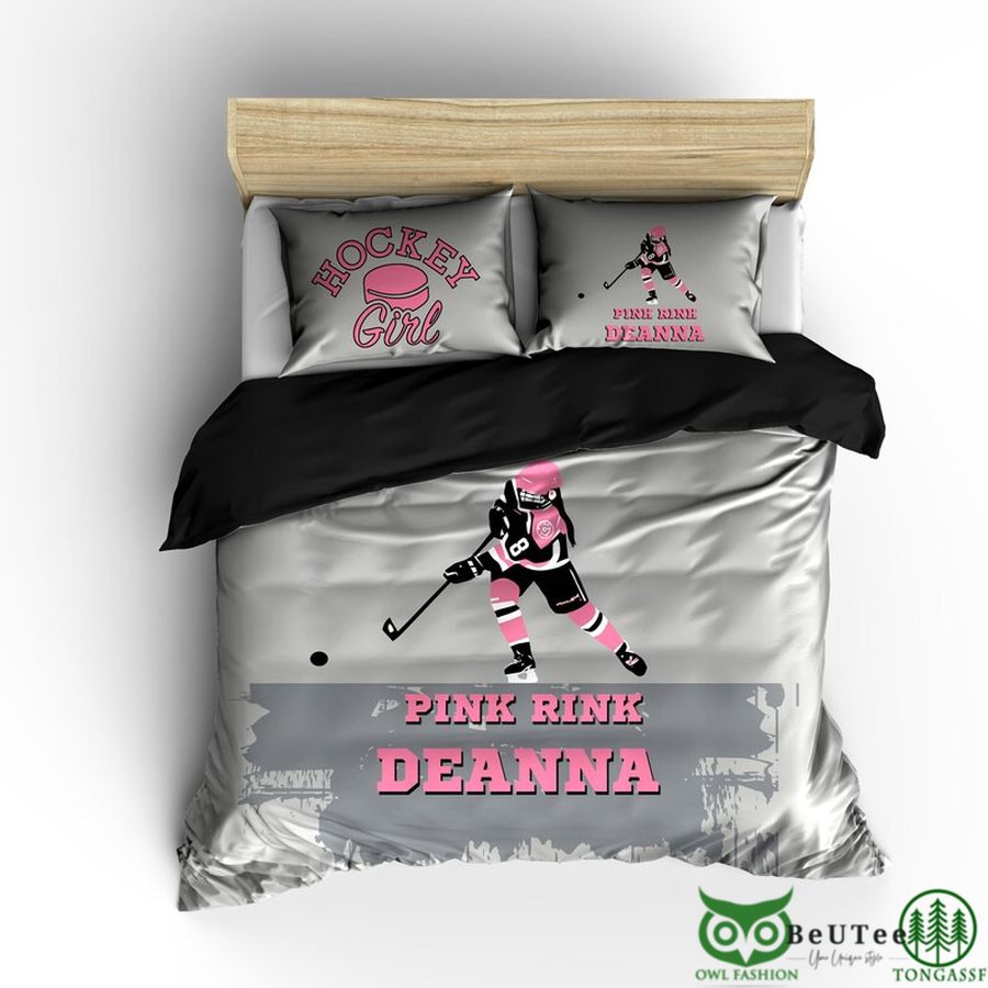 Custom Ice Hockey Girl Pink Rink Deanna Bedding Set