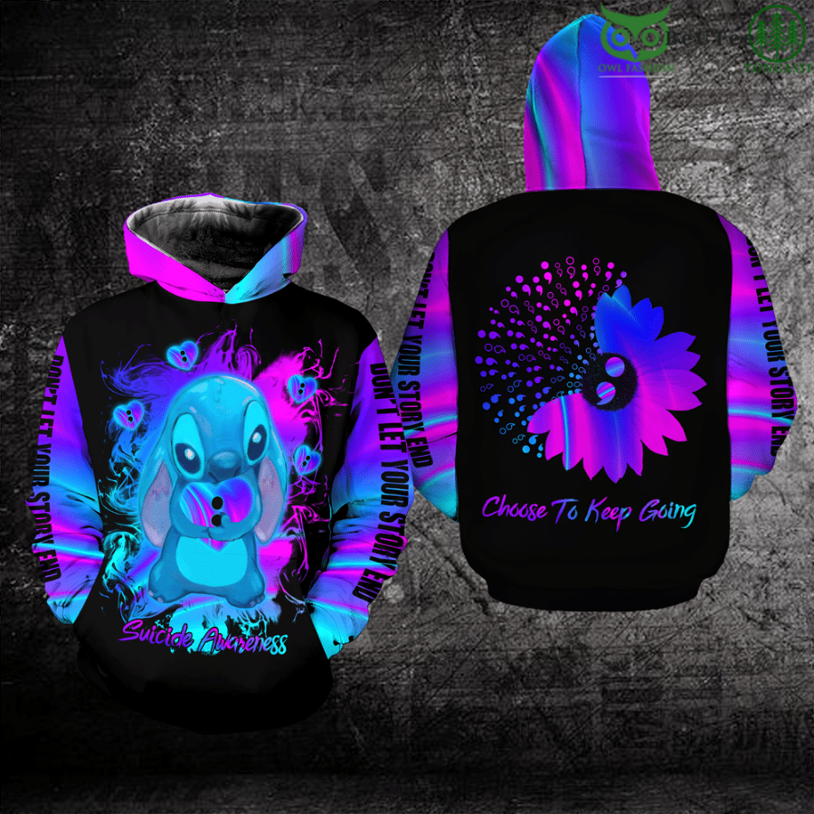 Neon Colorfull Choose To Keep Going Stitch 3D Hoodie