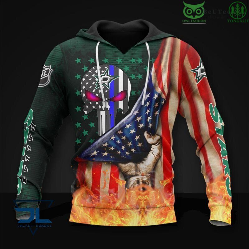 Dallas Stars Blazing Skull NHL 3D Hoodie Sweatshirt Jacket