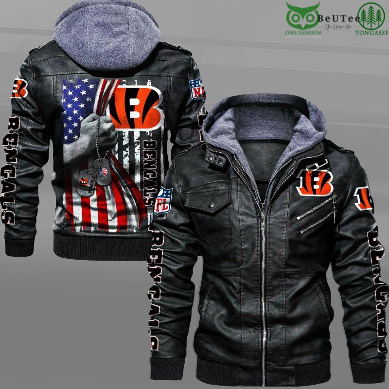 Cincinnati Bengals American Flag Veteran National Football League NFL 2D Leather Jacket