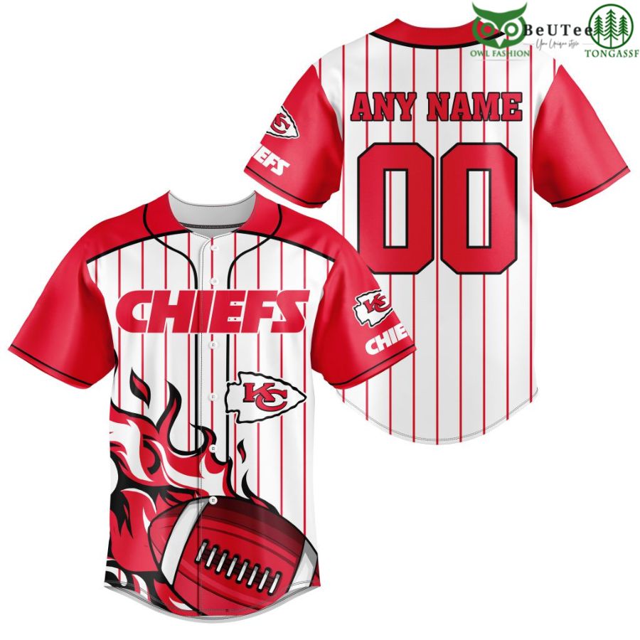 NFL Kansas City Chiefs Custom Name And Number Ball Fire Baseball Jersey Shirt