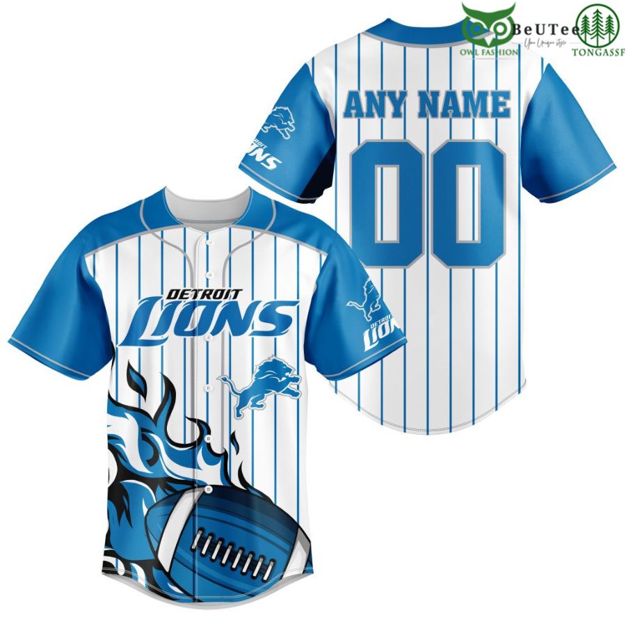 NFL Detroit Lions Custom Name And Number Ball Fire Baseball Jersey Shirt