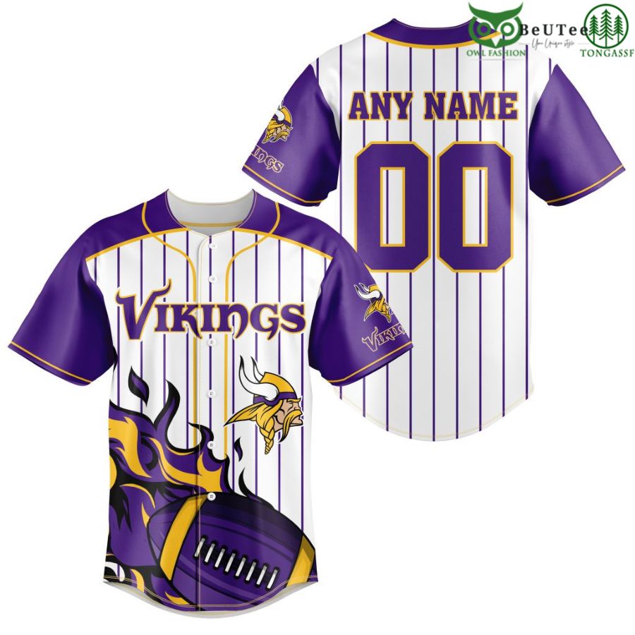 NFL Minnesota Vikings Custom Name And Number Ball Fire Baseball Jersey Shirt
