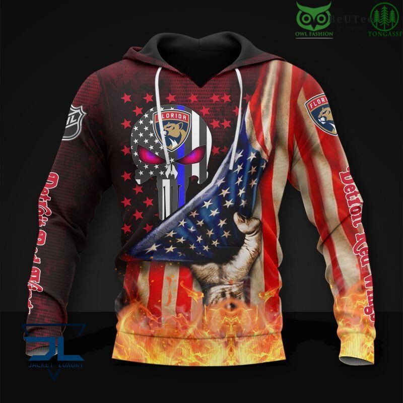 Florida Panthers Blazing Skull NHL 3D Hoodie Sweatshirt Jacket