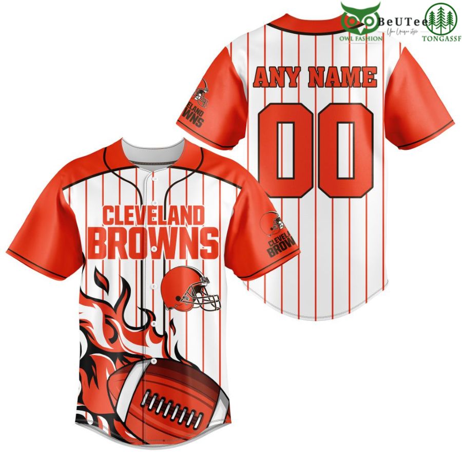NFL Cleveland Browns Custom Name And Number Ball Fire Baseball Jersey Shirt