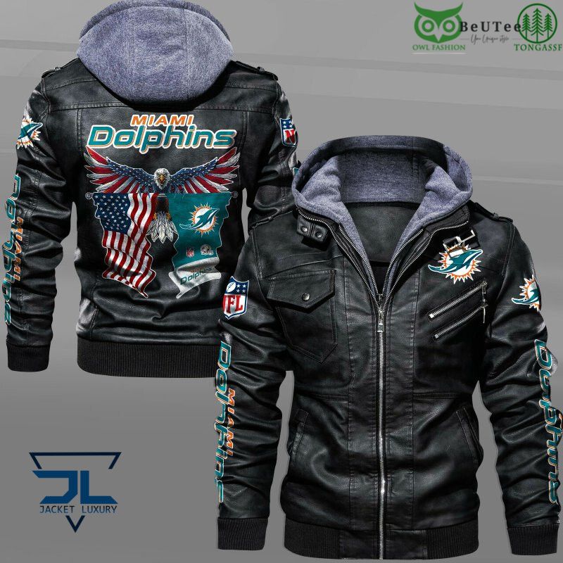 Miami Dolphins American Eagle Proud National Football League NFL 2D Leather Jacket