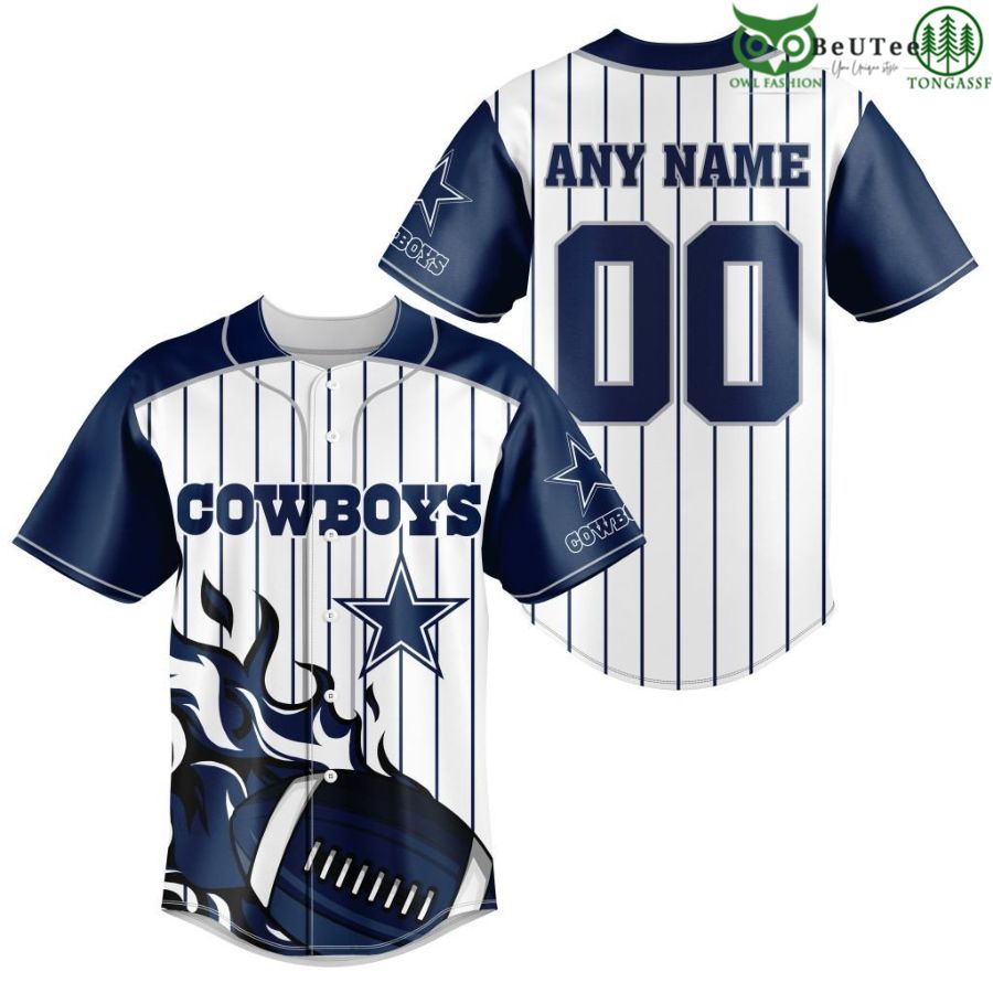 NFL Dallas Cowboysls Custom Name And Number Ball Fire Baseball Jersey Shirt