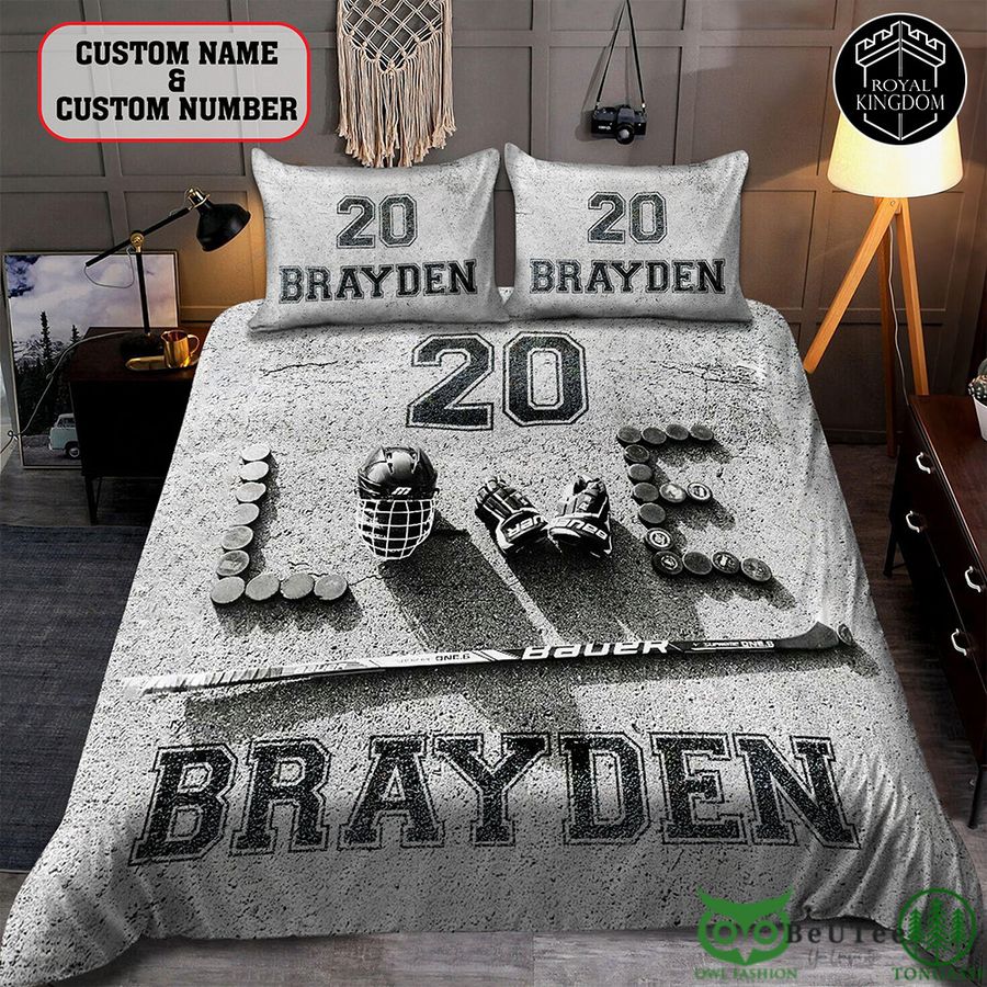 Custom Name Number Ice Hockey Love by Equipment Bedding Set