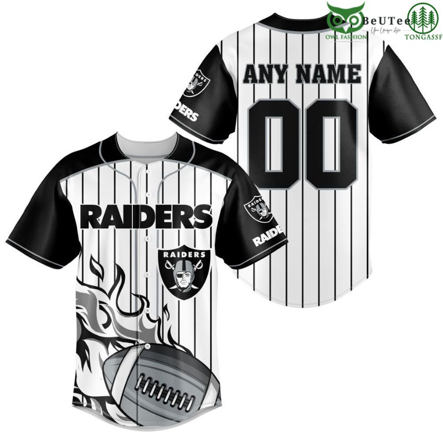 NFL Las Vegas Raiders Custom Name And Number Ball Fire Baseball Jersey Shirt