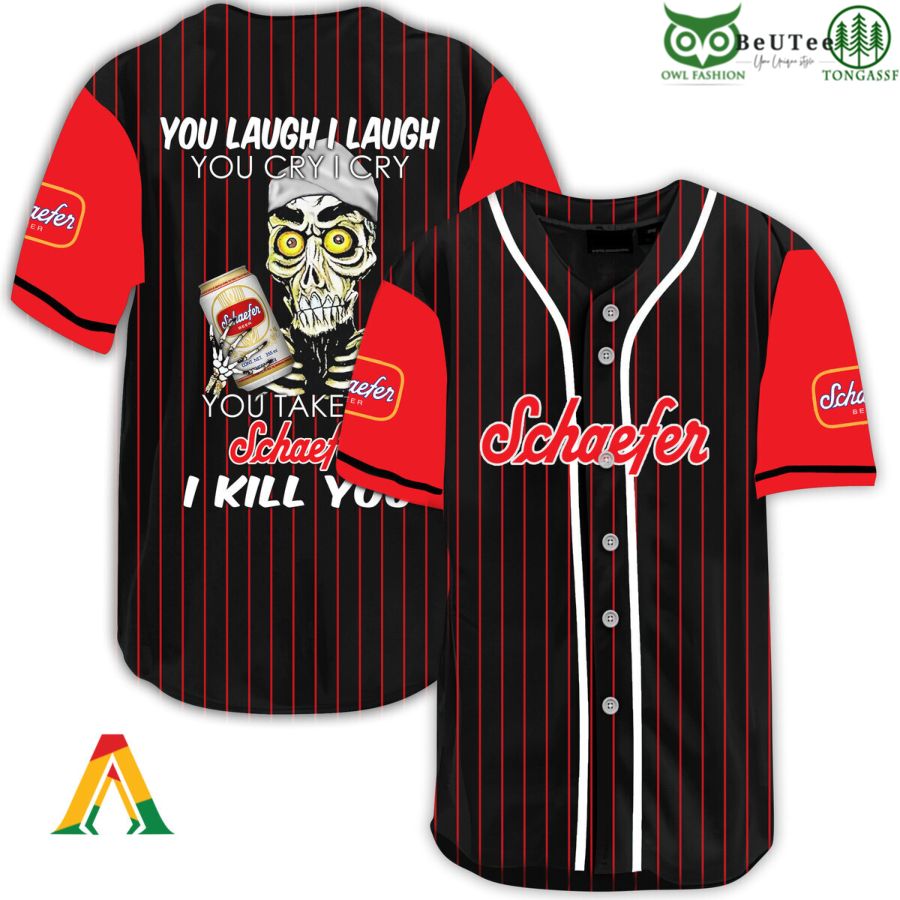 Laugh Cry Take My Schaefer Beer I Kill You Halloween Baseball Jersey Shirt