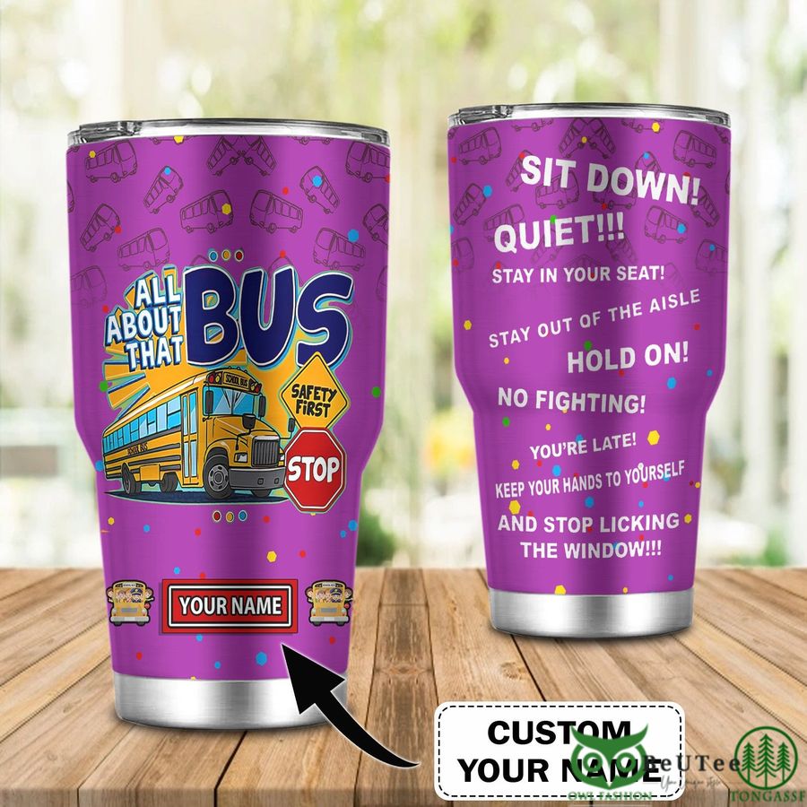 Custom Name All About That School Bus Purple Stainless Steel Tumbler