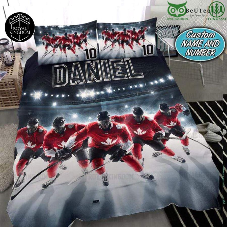 Custom Ice Hockey Bedding Set Canadian Red Team Attack