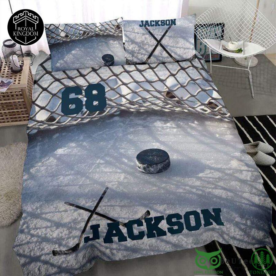 Custom Name Number Ice Hockey on Snow Bedding Set