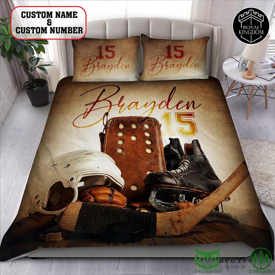 Custom Name Number Ice Hockey Vintage Bedding Set