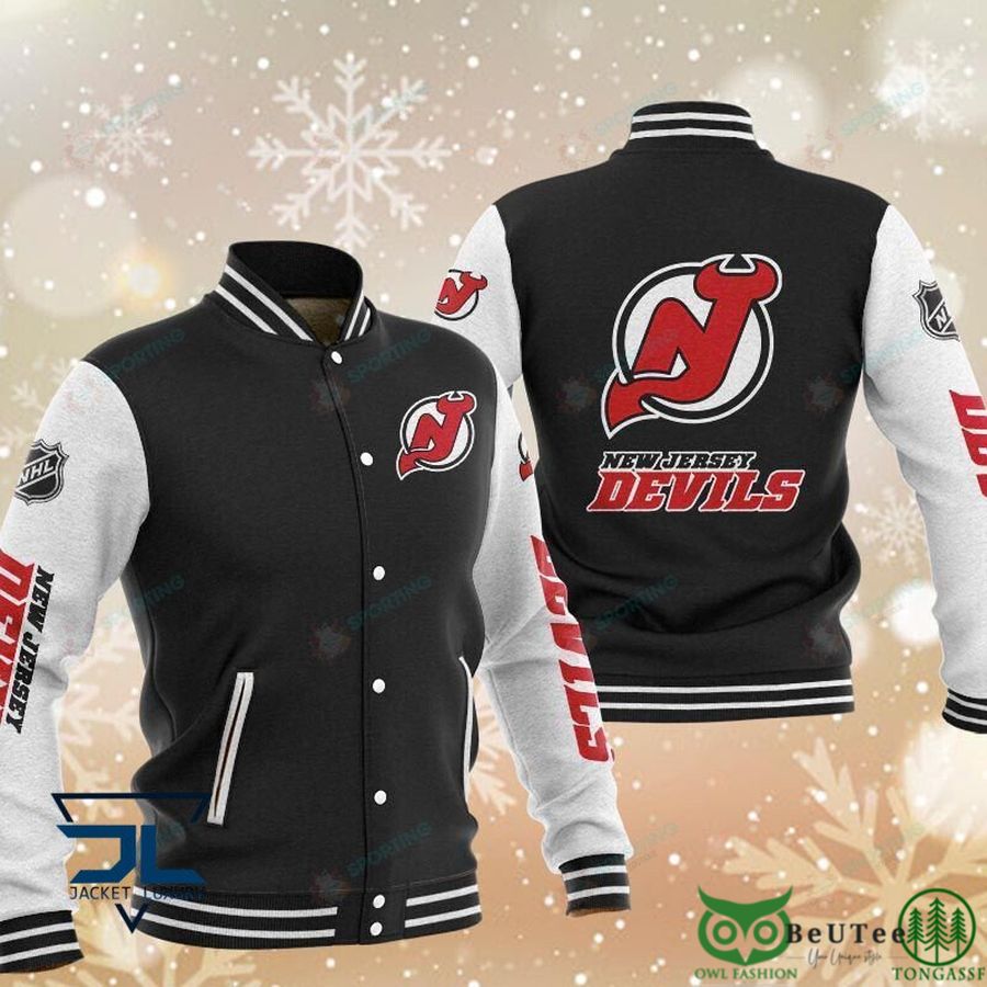 New Jersey Devils NHL Black 3D Baseball Varsity Jacket