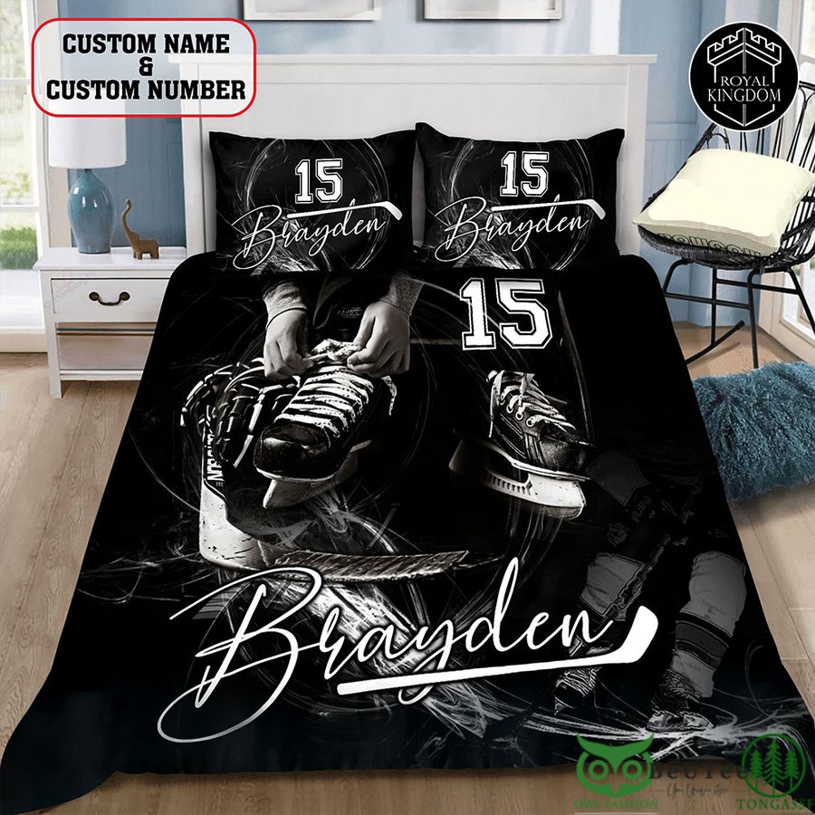 Custom Name Number Ice Hockey Tie Shoelaces Bedding Set